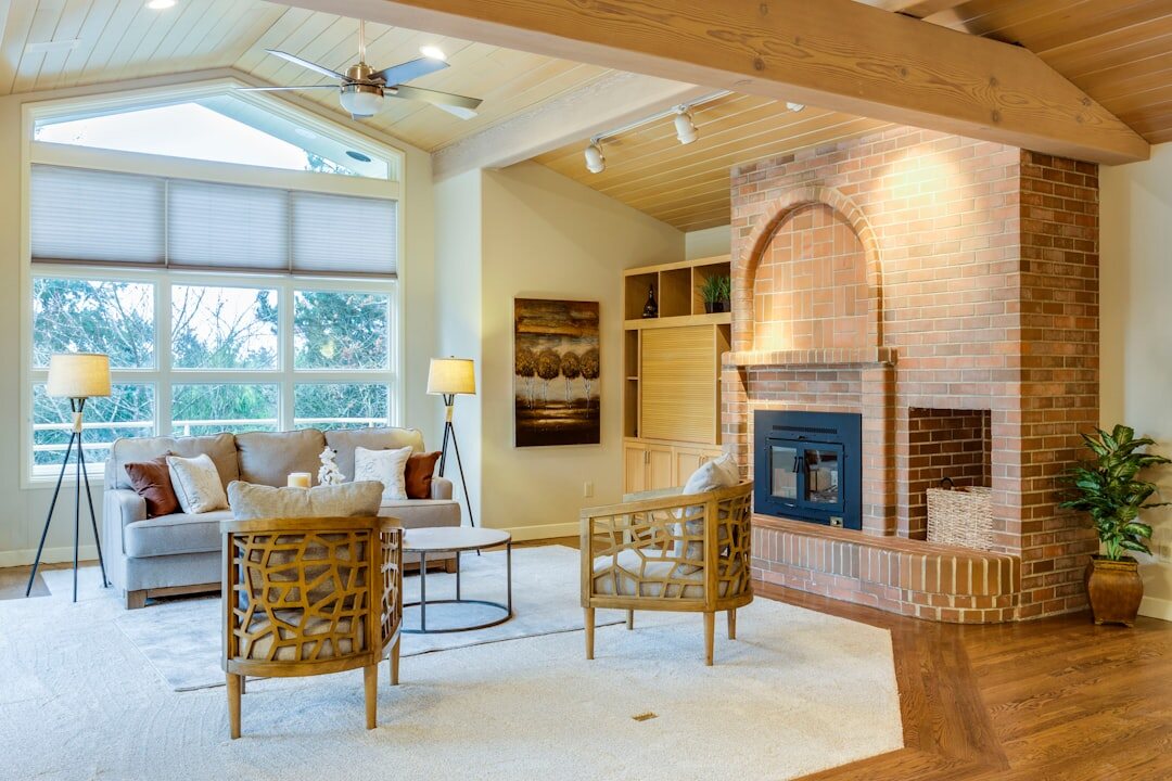 elegant living room with fireplace