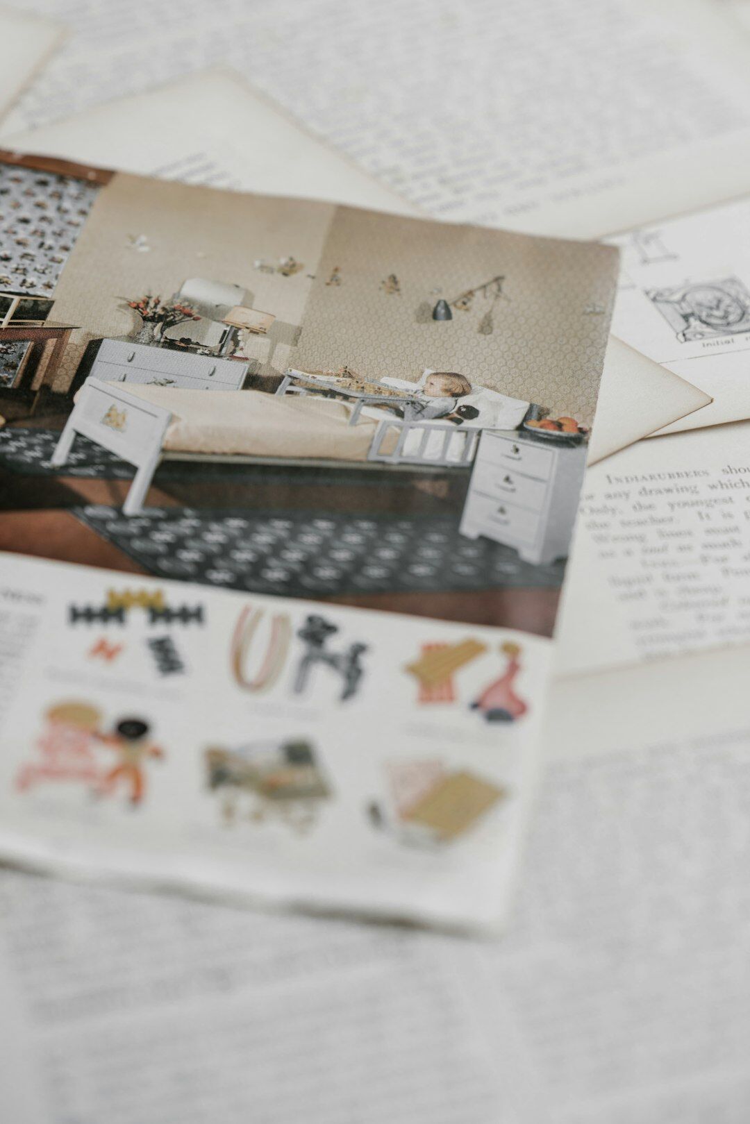 Stylish editorial desk with vintage magazines and a typewriter